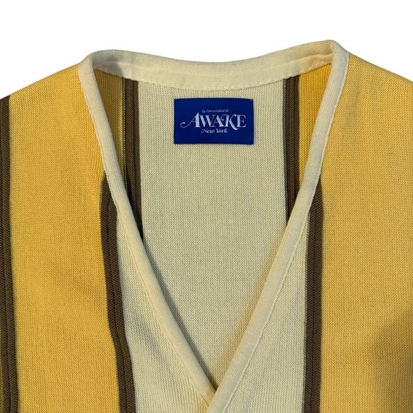 Awake NY Men's Wool Striped Yellow Cardigan Size XL - Picture 4 of 7